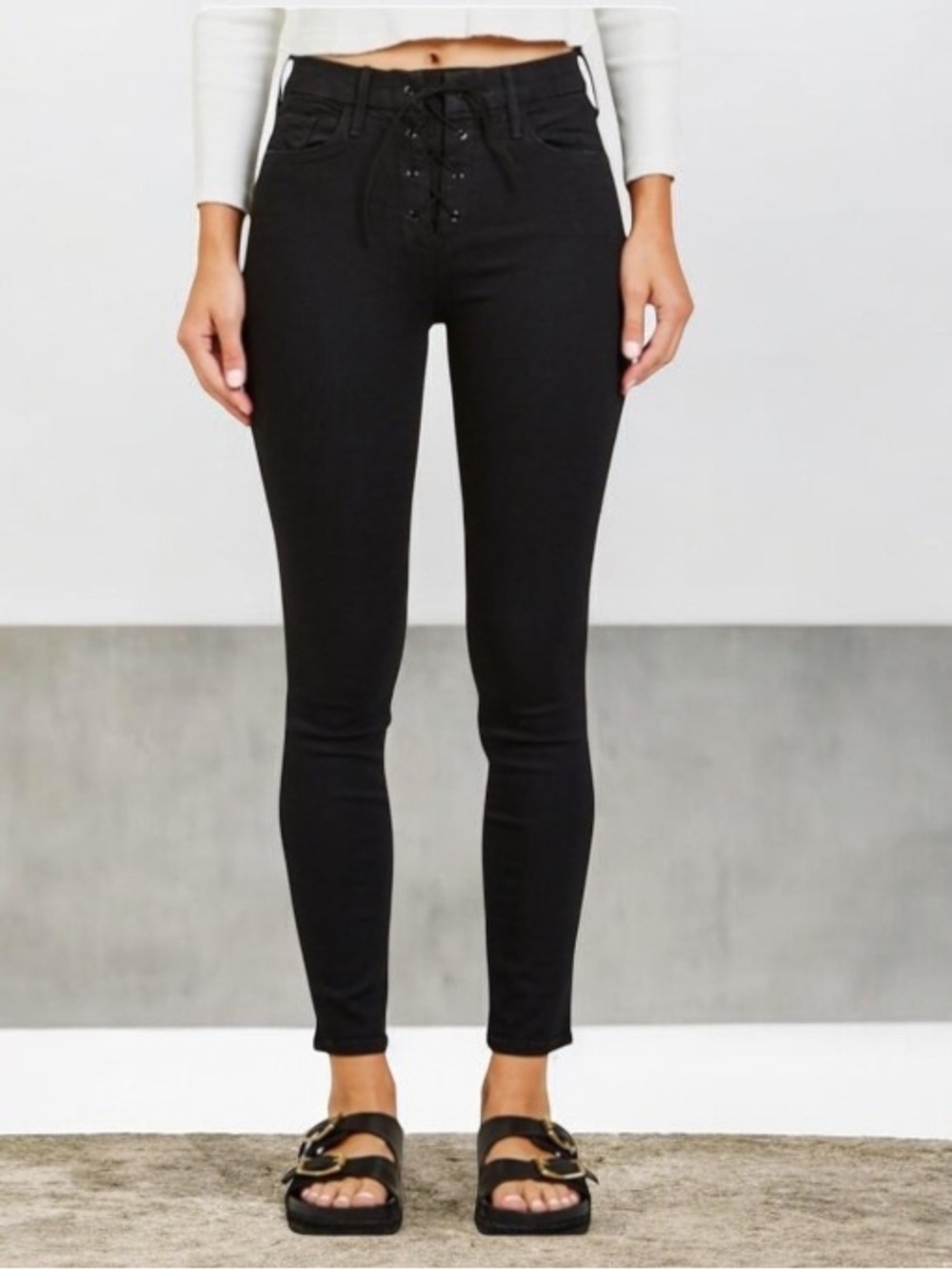 NWOT Mother Black High Waist Lace Up Looker  AnkleNot Guilty Jean Size 26